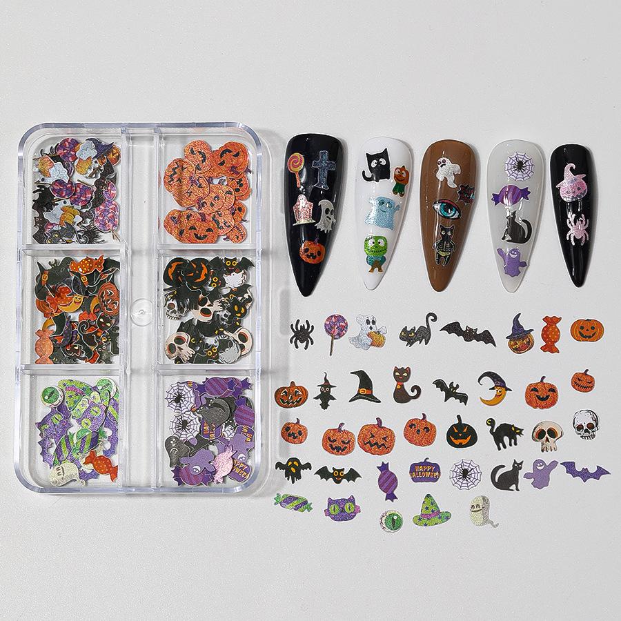 2024 Halloween Nagelkunst Set: Totenkopf, Geist, Spinne & Fledermaus Legierungsdekorationen