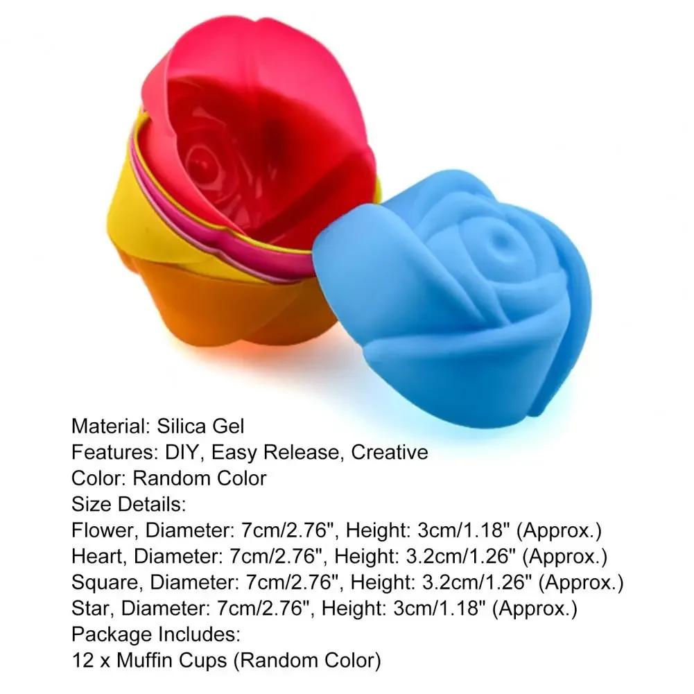 12 Pcs/Set Muffin Cup Food Grade Stackable Random Color Heart Star Shaped Cupcake Mold Pastry Tool High Temperature Resistant