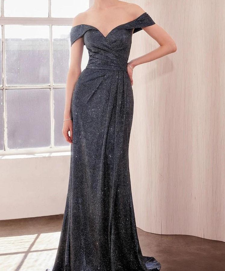 European Station Foreign Trade Cross-border Sequin Off-Shoulder Split Evening Dress Long Slim-fit Banquet Dress S