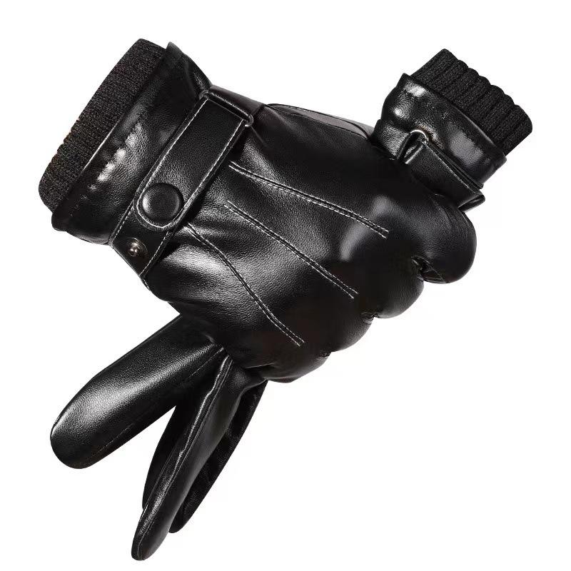 Men's leather gloves winter riding fleece thickened warm windproof waterproof touch screen winter motorcycle riding gloves