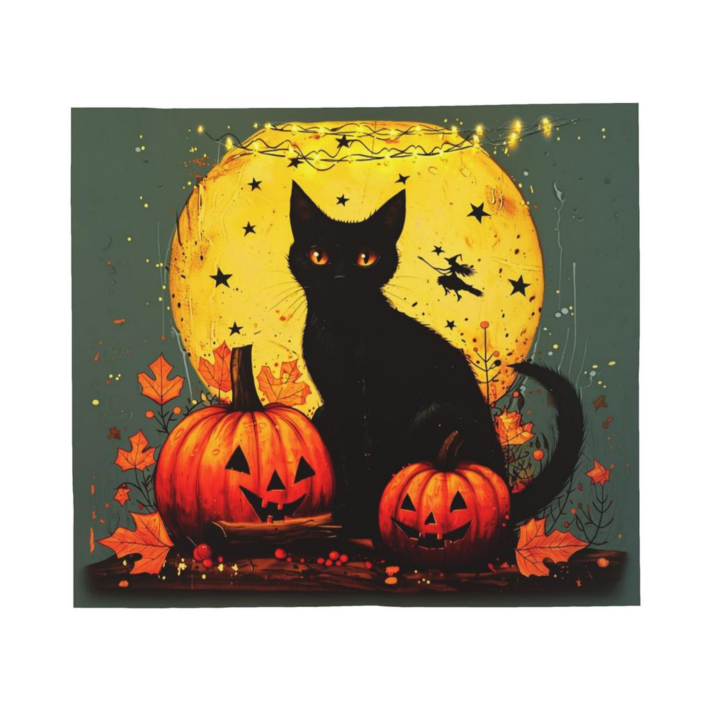 Halloween Black Cats Flannel Blankets Witchy Spooky Novelty Throw Blanket for Sofa Bedding Lounge 150*125cm Bedspreads