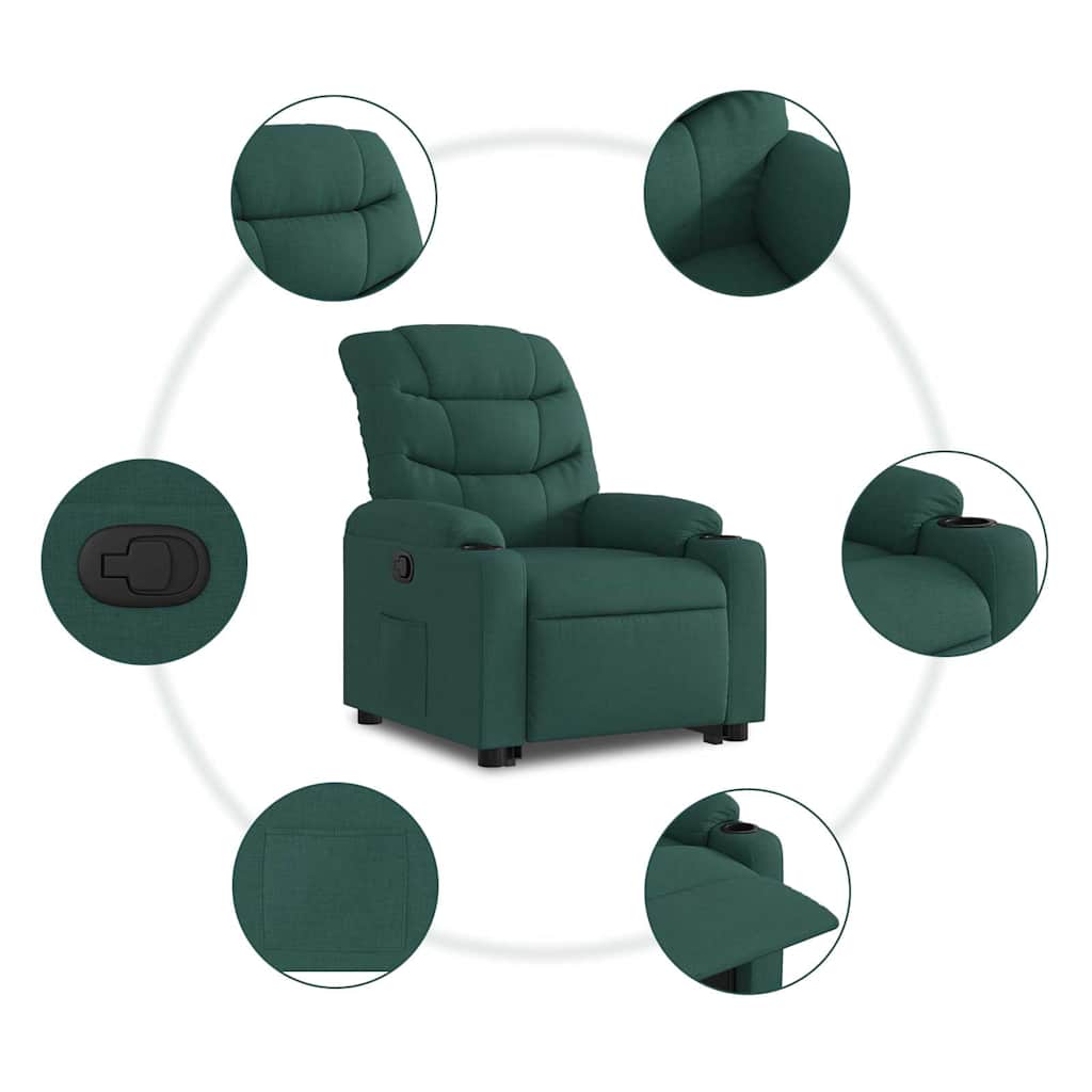 Recliner Chair with Rising Aid Dark Green Fabric