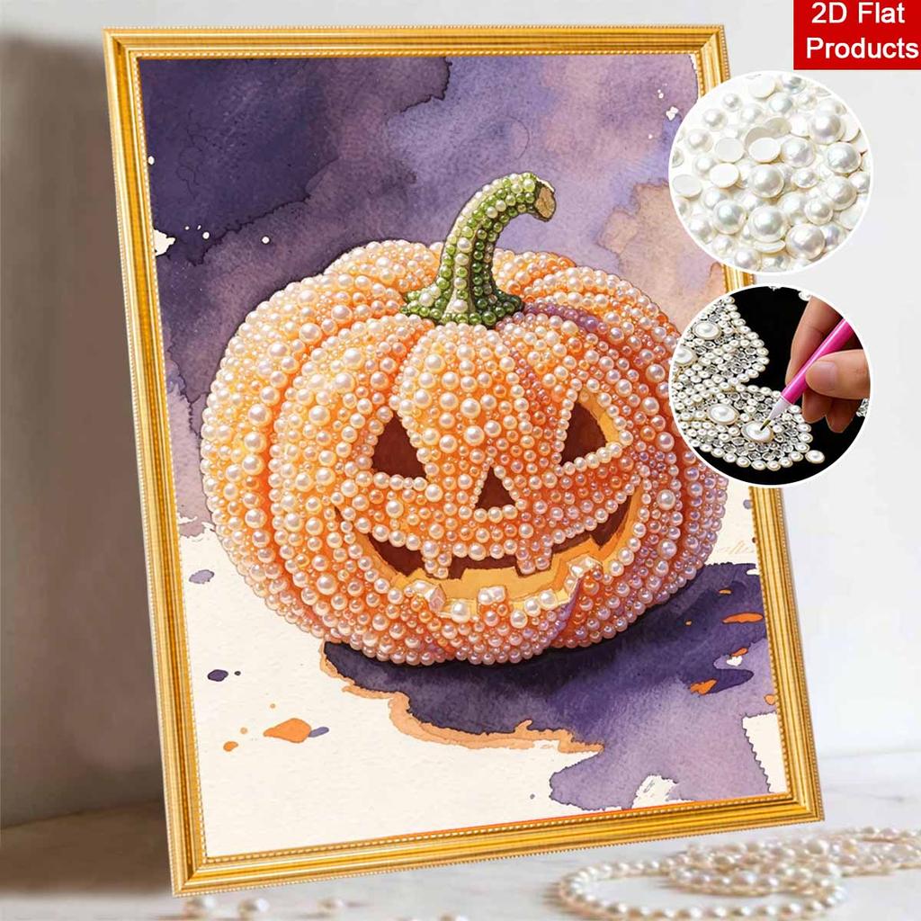 DIY Frameless Pearl Bead Painting Kit Halloween Pumpkin Sparkling Canvas Art Creative Gift for Craft Lovers