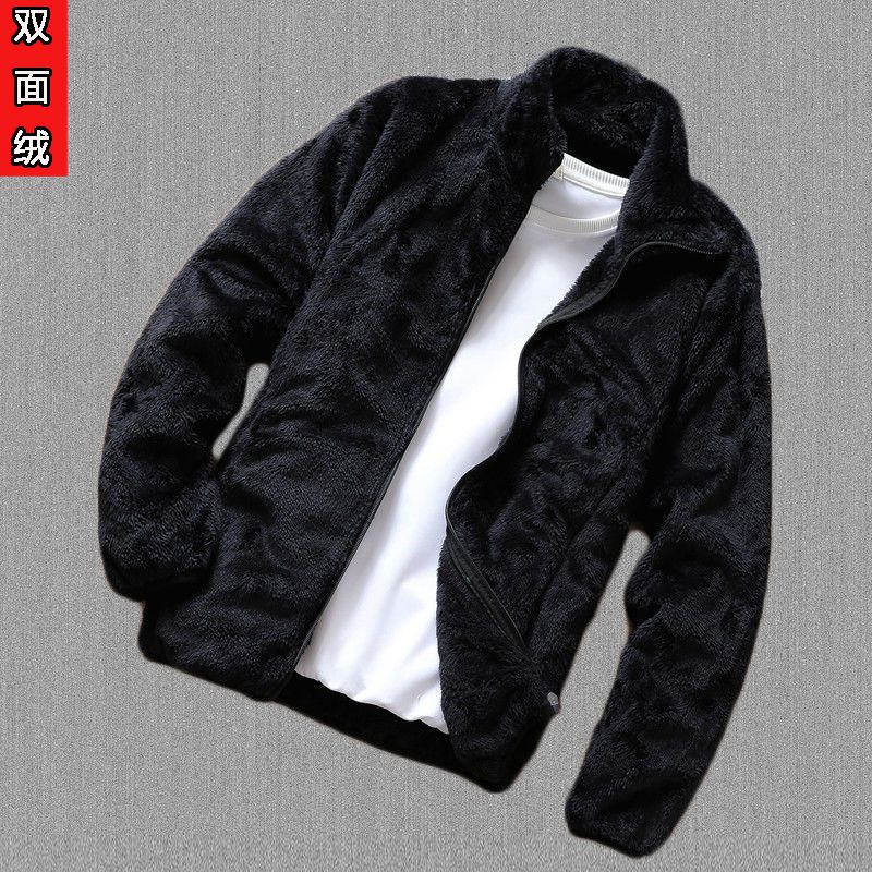 Double-sided Velvet Jacket Men Autumn Winter Short Plus Velvet Warm Long-sleeved Polar Fleece Top