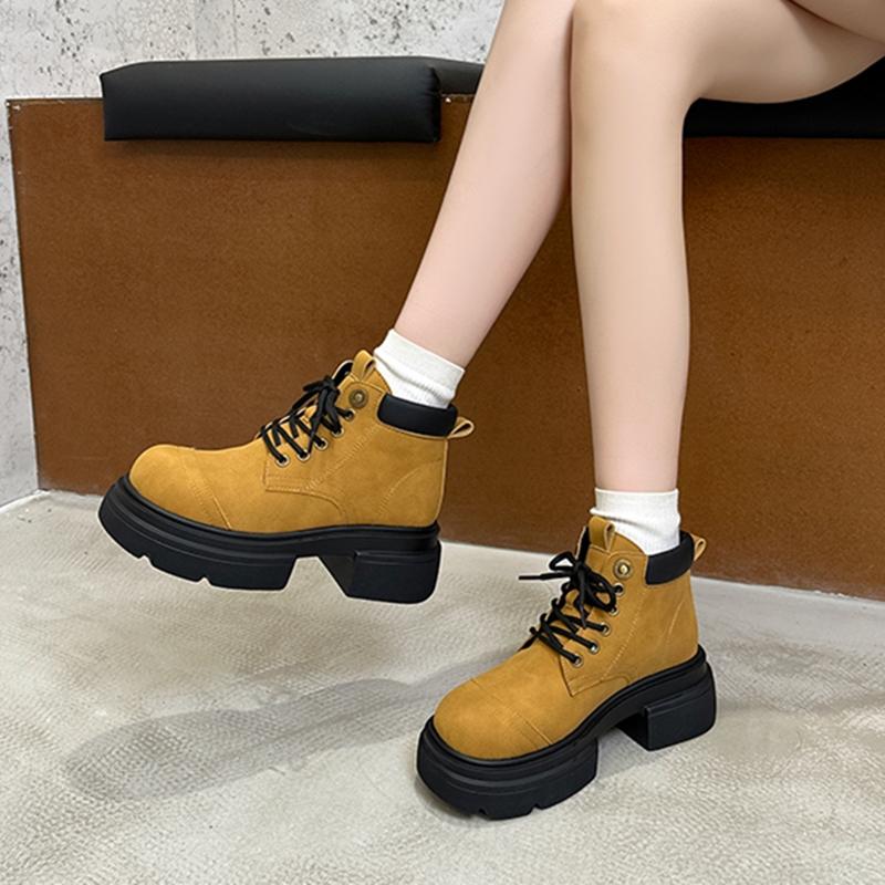 Women's Ankle Boots and Short Boots Thick-soled Lace-up Color-blocked Casual Women Shoe Autumn/winter Work Boots Female