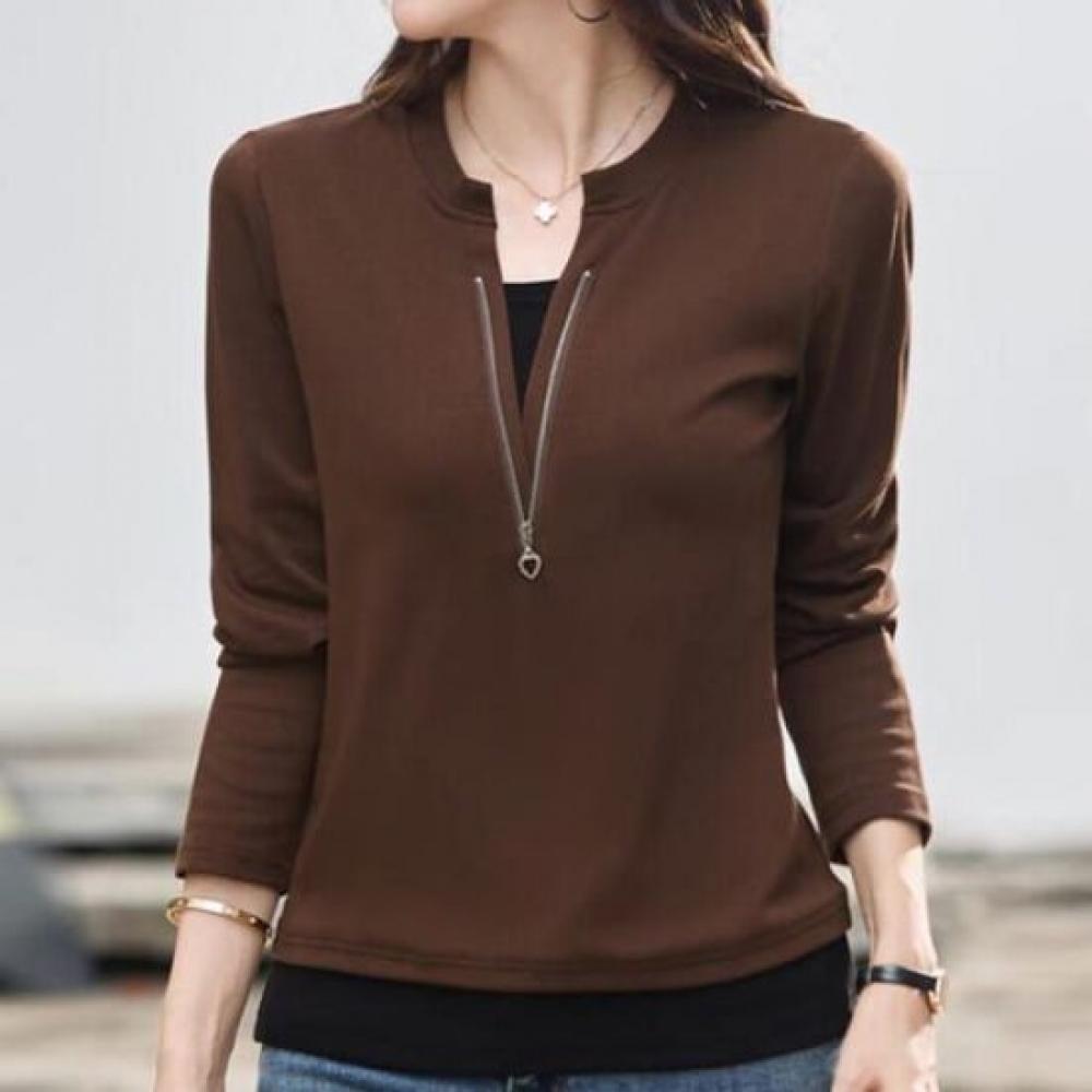 Navava Women Daily Casual Zipper PoinT Long Sleeve T shirT nT3190