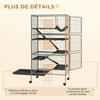 Multifunctional rodent cage with 4 platforms, 3 ramps, and 4 doors. Dimensions: 80L x 52W x 159H cm. Silver-grey/black steel.