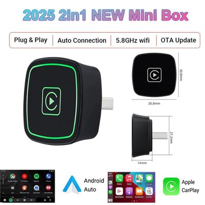 2025 NEW 2in1 Wireless Carplay Adapter Android Auto Smart Mini AI Box WIFI BT Auto Connect with Pilot Lamp Car Accessories