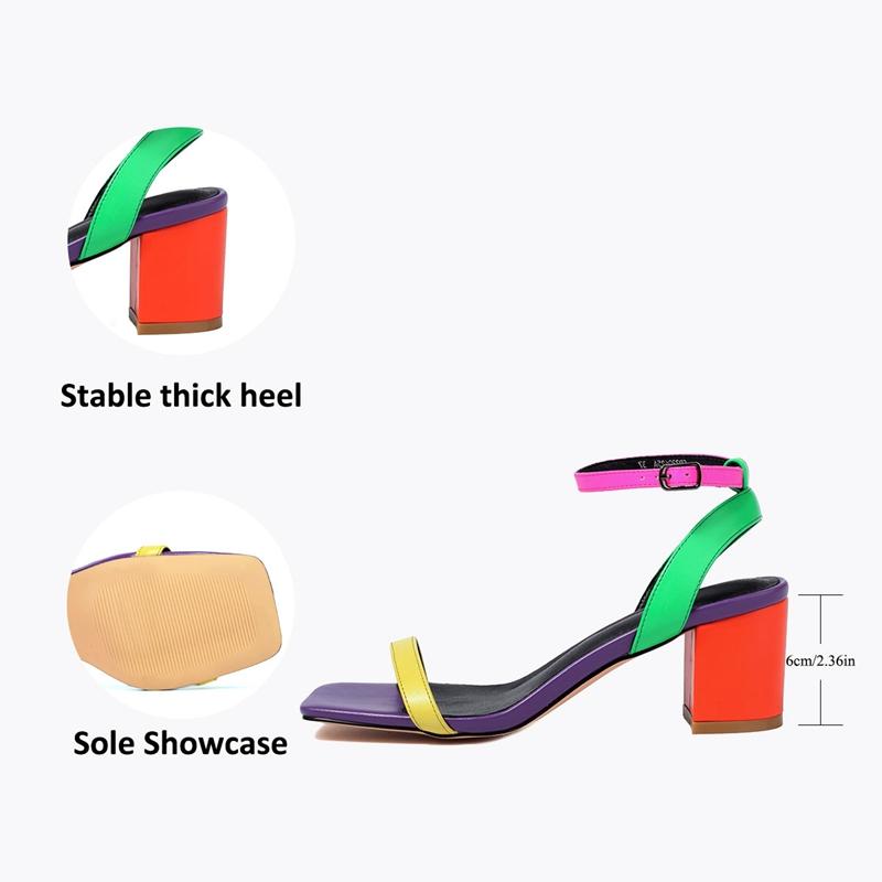 Mode 2024 Damen Neue Frühling/Sommer Farbige Zehenfreie Metall Elastische Gürtelschnalle Hoher Absatz Übergröße Sandalen