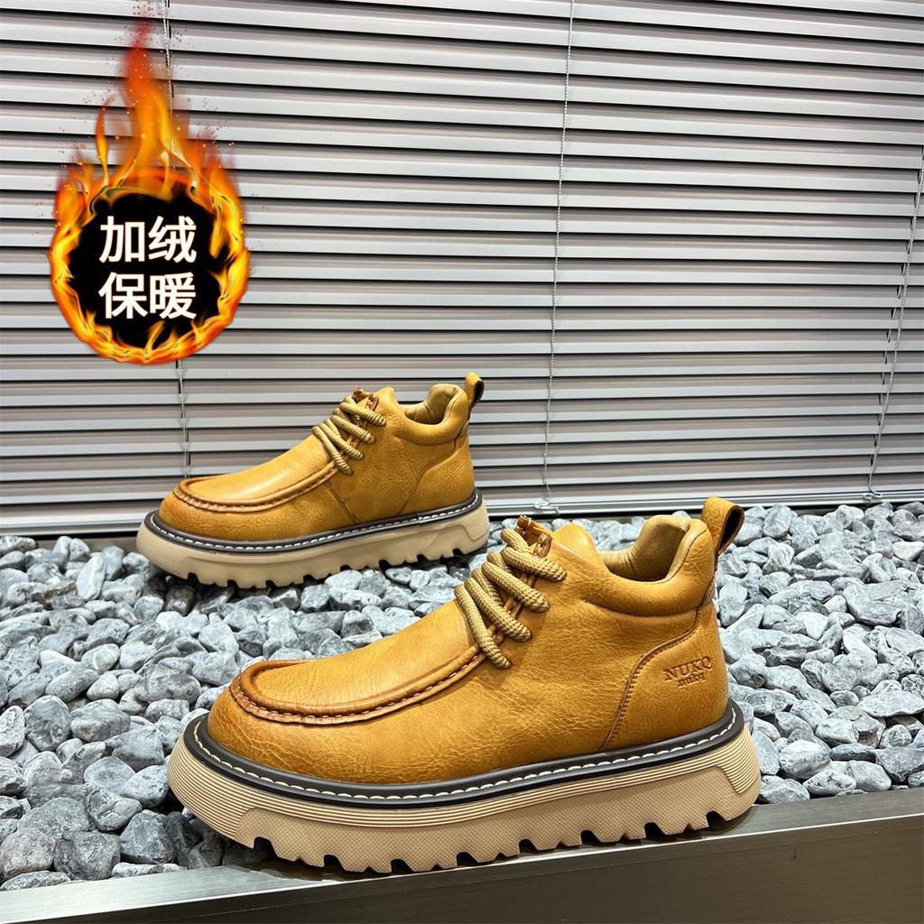 High-top Winter British Style Retro Outdoor Mountaineering Waterproof and Non-slip Sports Thick-soled Heightening Rhubarb Martin Boots