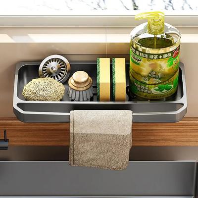 Keukendoekrek met Hangstang Wandmontage Waterdicht en Roestvrij Sponsrek Kraan Organizer Keukenaanrechtaccessoires