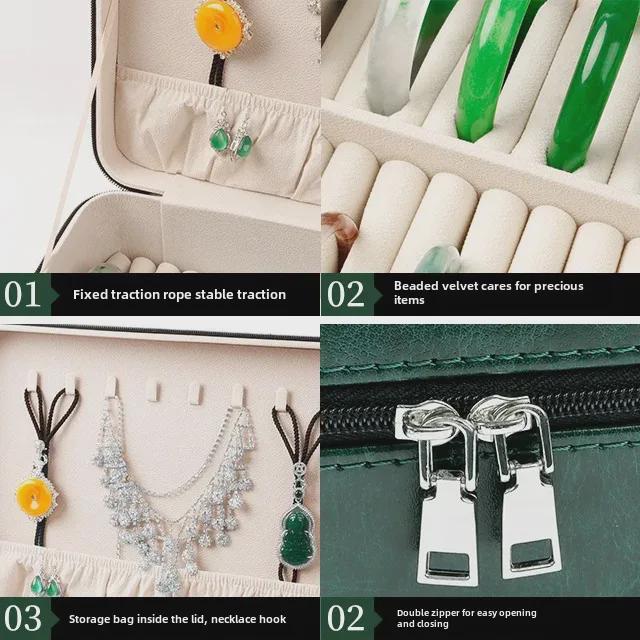 Multi-Bracelet Jewelry Storage Box with Ring, Necklace, and Bracelet Display