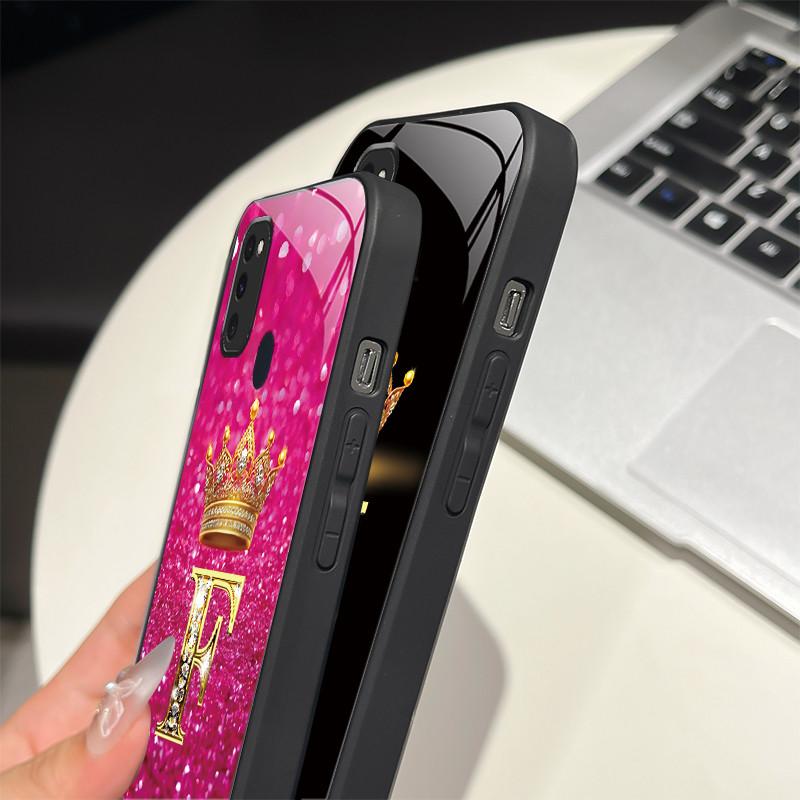 Für Samsung M21 M31 M21S M31S Hülle Modische Buchstaben Hartes Gehärtetes Glas Rückseitenabdeckungen Für Samsung Galaxy M30s M 31 M 21 Handyhülle