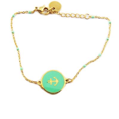 [R0095] - Designer-Armband Stahl 'Marineanker' goldgrün - 13 mm