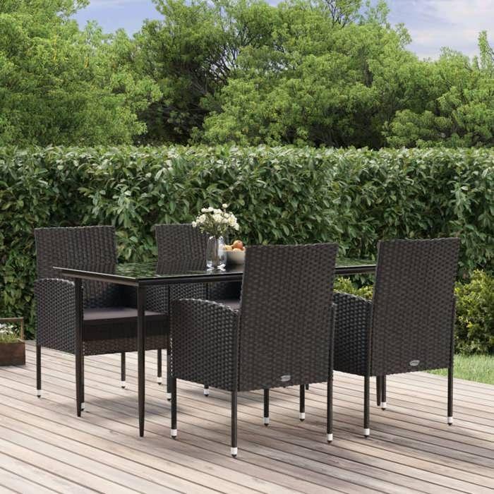 VidaXL Garden Dining Set Cushions 5pcs Black Wicker, Outdoor Dining Set, Table and 3156786