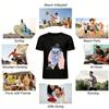 Cute Blue Cat In Hat Graphic Tee Funny Face-holding Cat Print Casual Top For Men Women Pure cotton T-shirt