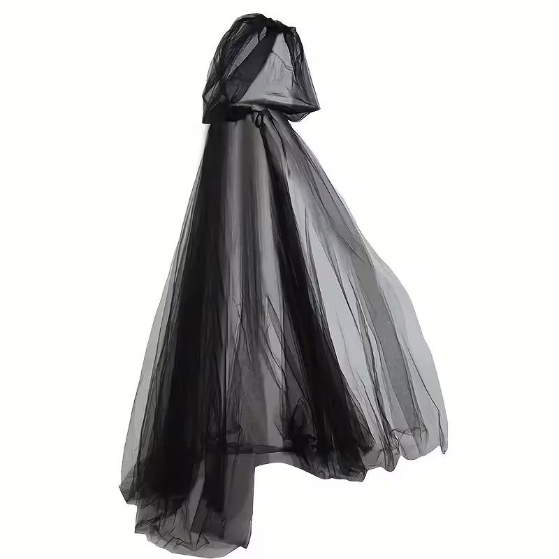 Châle de Mariée Noir Cape Cosplay Sorcière Vampire Cape Double Halloween Accessoires de Costume Fête de Jeu Déguisement de Fête M
