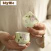 2pc/lot Hand-painted Pink Embroidered Flower Teacup Vintage Tea Bowl Jug Tea-tasting Personal Cup Jianzhan Master Cups Gift 60ml