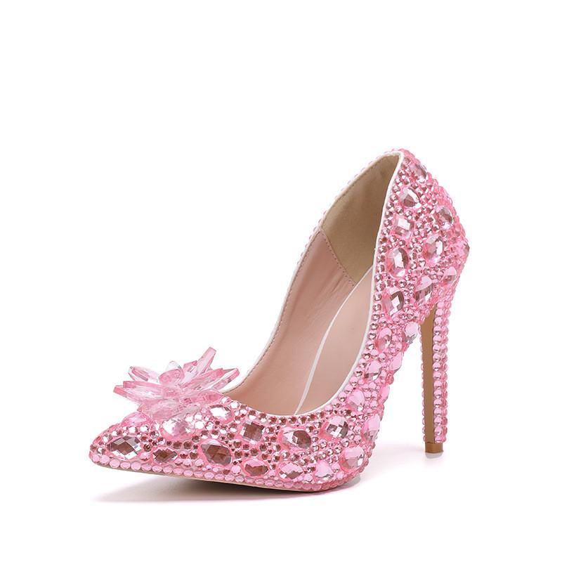 Fashion Luxury Handmade Full Diamonds Rhinestones Women Pumps Fashion Crystal Flowers Stiletto High Heels Lady Banquet Wedding Shones