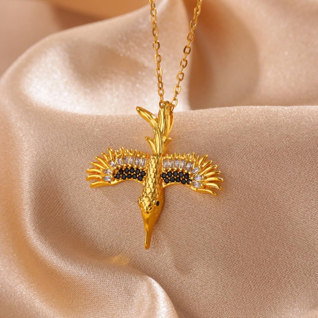 Designed Green Stone Eagle Stainless Steel Necklaces for Women 18K Gold-plated Necklace New Wedding Jewelry Vacation Accessories