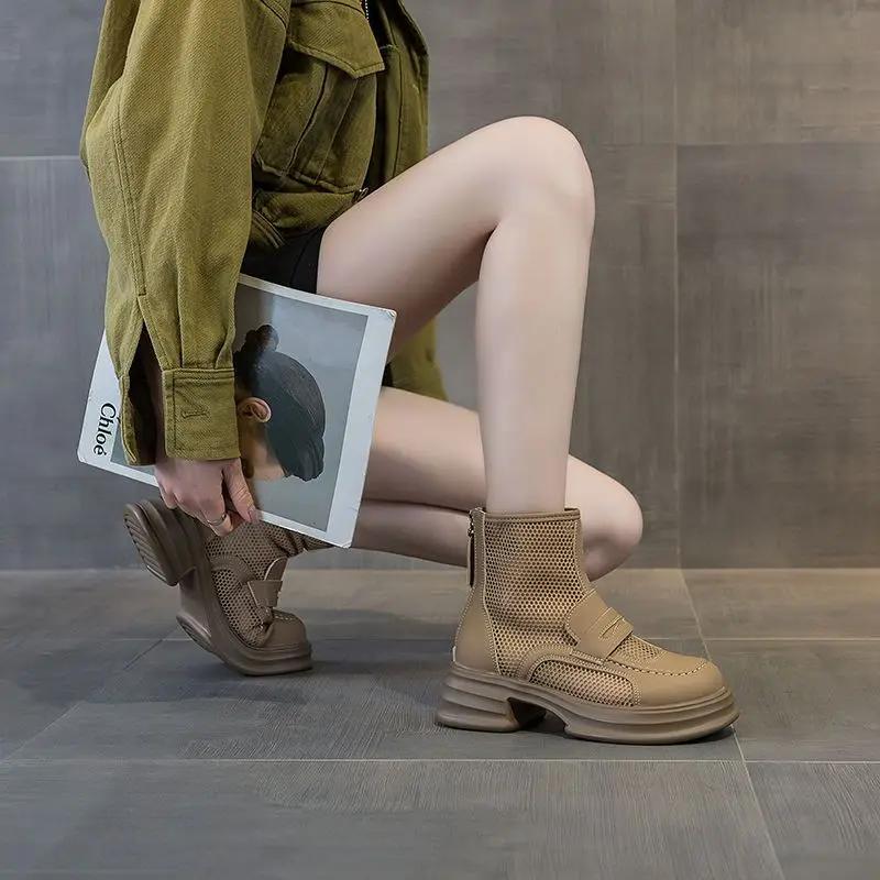 Fashion Solid Color Booties Elegant With Medium Heels Female Short Shoes Breathable Women's Ankle Boots On Promotion Pu Footwear Goth 39