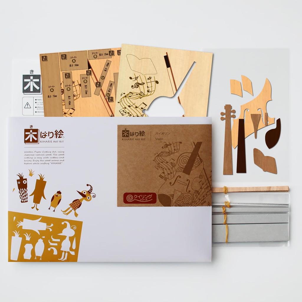 KINOWA "Violin" Wood-Painting Original Handmade Quilling Kit, Musical Instrument, Made in Japan