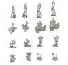 16pcs Alloy Silver Various Bunny Shaped Charms Pendants Beads