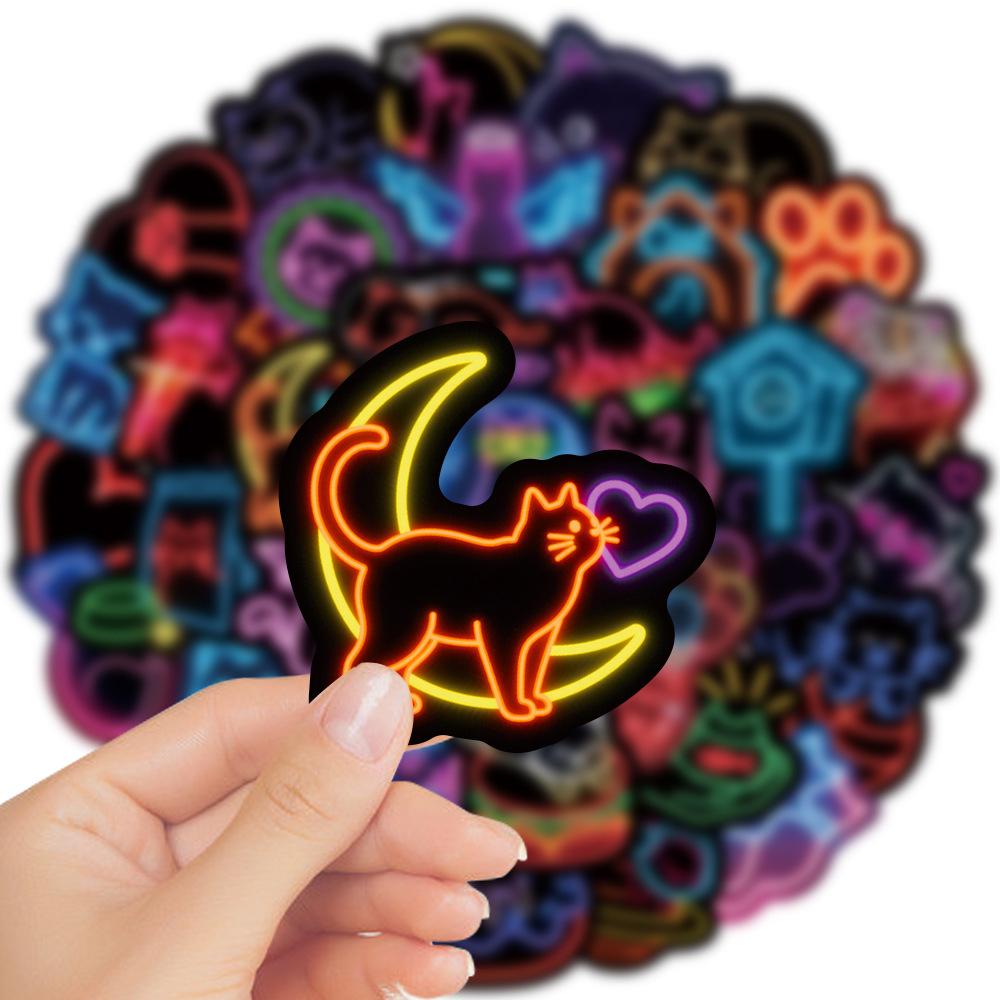 10/30/50pcs Neon Style Kawaii Cat Cartoon Stickers Cute Animal Decal DIY Scrapbook Notebook Guitar Creative Graffiti Sticker Toy