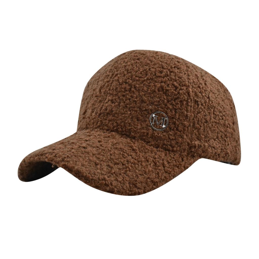 Hat Winter Solid Color M Standard Lamb Wool Baseball Cap Women's Outdoor Warm Leisure Fashion All-match Plush Duckbills Cap