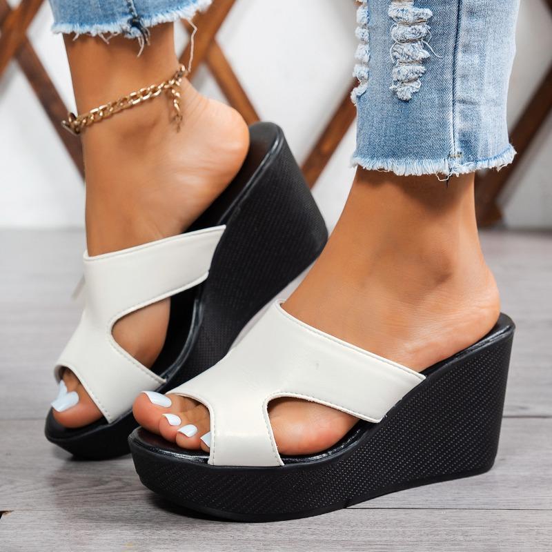 Women’s Large Size Open Toe High Heel Roman Sandals, Platform Wedge Summer Slip-On Shoes