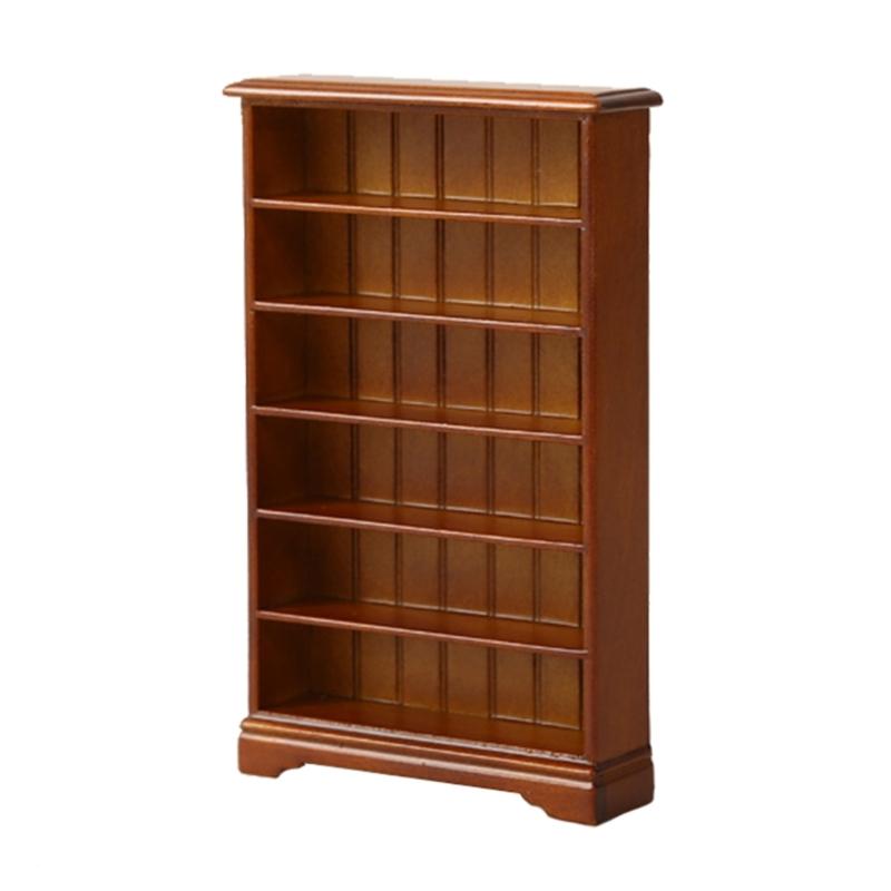 Miniature Library Wooden Bookshelf Model Realistic Dollhouses Bookcase Cabinet Furniture Ornament Decors for 1:12 Scale