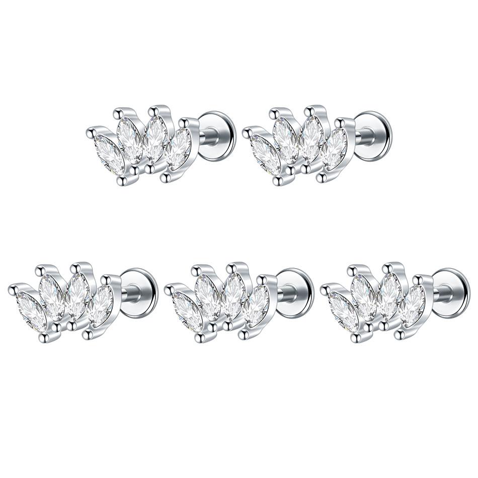 1/5PCS Steel 16G Cluster Marquise CZ Tragus Helix Stud Conch Lobe Rook Cartilage Leaf Flat Back Labret Stud Earrings Jewelry