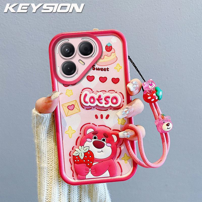 KEYSION Shockproof Case for TECNO Pova 7 Ultra 5G with Lanyard Soft Silicone Cute 3D Cartoon Doll Phone Back Cover for Pova 7 Ultra