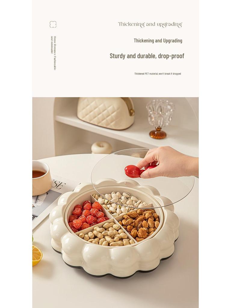 Cream Style European Coffee Table with Compartmented Dried Fruit & Snack Storage - Premium Light Luxury Feel