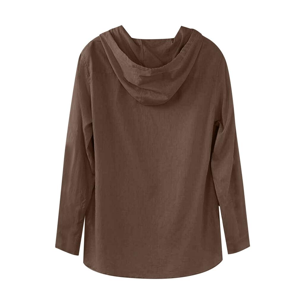 Camicia da Uomo con Cappuccio a Maniche Lunghe Leggera in Miscela Lino Cotone Pullover Casual Top Henley con Bottoni per Primavera Estate Uso Quotidiano