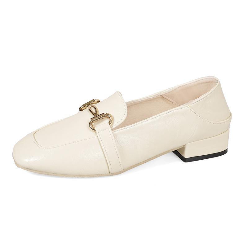 

Весна и осень Новые резиновые туфли с мягкой подошвой и квадратным каблуком в британском стиле для мам. Кожаные туфли большого размера для работы. 35 бежевый