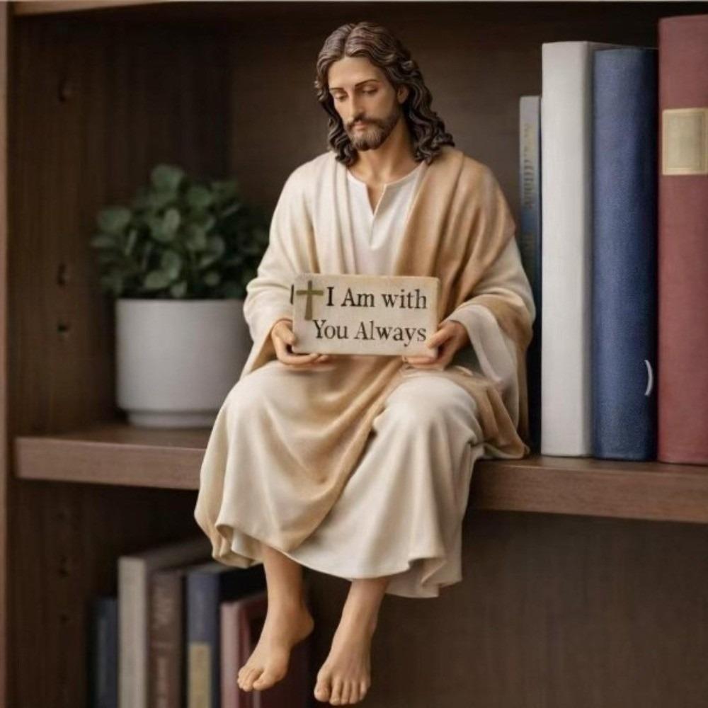 Hand Painted Jesus Figurine I Am with You Always Handmade Jesus Christ Statue Sitting Pose Unique Resin Jesus Ornament