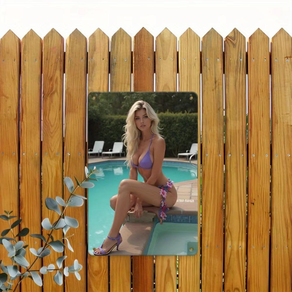 Retro Beach Iron Wall Art Sign Waterproof Metal Poster for Bar Poolside Decor