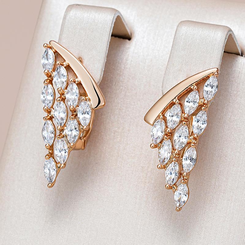 Kienl Full Shiny Natural Zircon Drop Earring For Women  Rose Gold Color Unique Crystal Wing Daily Vintage Jewelry Best Gift