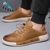 2025 Summer New Men's Daily Casual Leather Shoes Men's Hollow Breathable Hole Shoes
