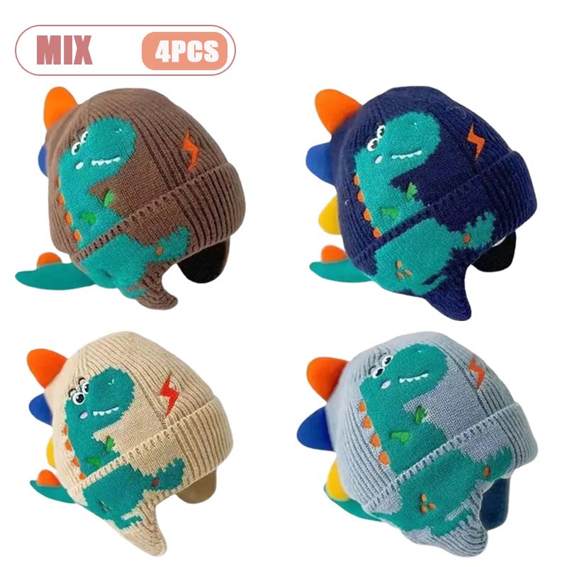 1-4 STÜCKE Warme Winddichte Dinosaurier Strickmütze mit Ohrenschutz Weiches Garn Herbst Winter Kopfbedeckung Modeaccessoire für Kinder