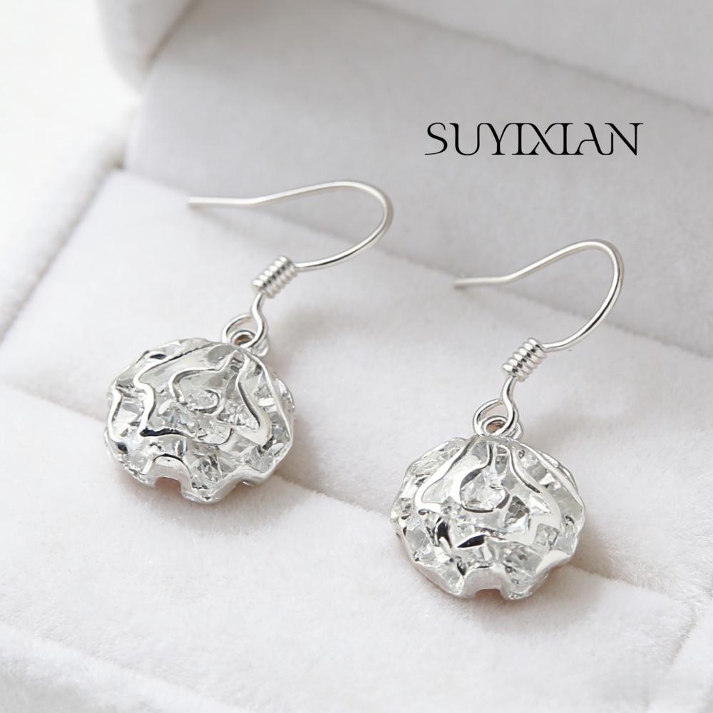 925 Sterling Silver Stylish Simple Rose Earrings Birthday Party Anniversary Gift серебряный