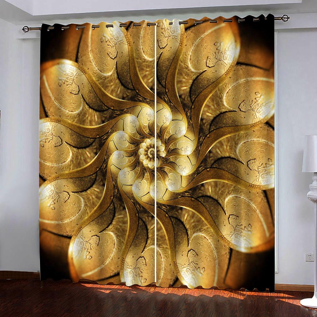 European Luxurious Up-to-date Gold Lightweight Darkening Window Panel Blind Curtains for Kids Bedroom Living Room Kitchen Door Home Decor 2Pieces