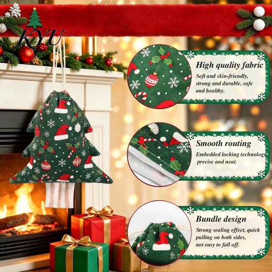 Christmas Tree Shaped Sacks Drawstring Gift Bags, Xmas Hanging Treat Sacks, Reusable Fabric Bags Holiday Candy Small Storage Pouches for Decorations