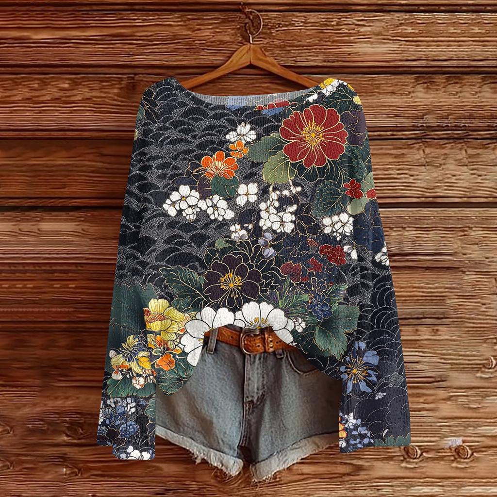 Womens  Fall Sweaters Long Sleeve Print Tops Pullover Sweaters Loose Dressy Casual Basic Clothes