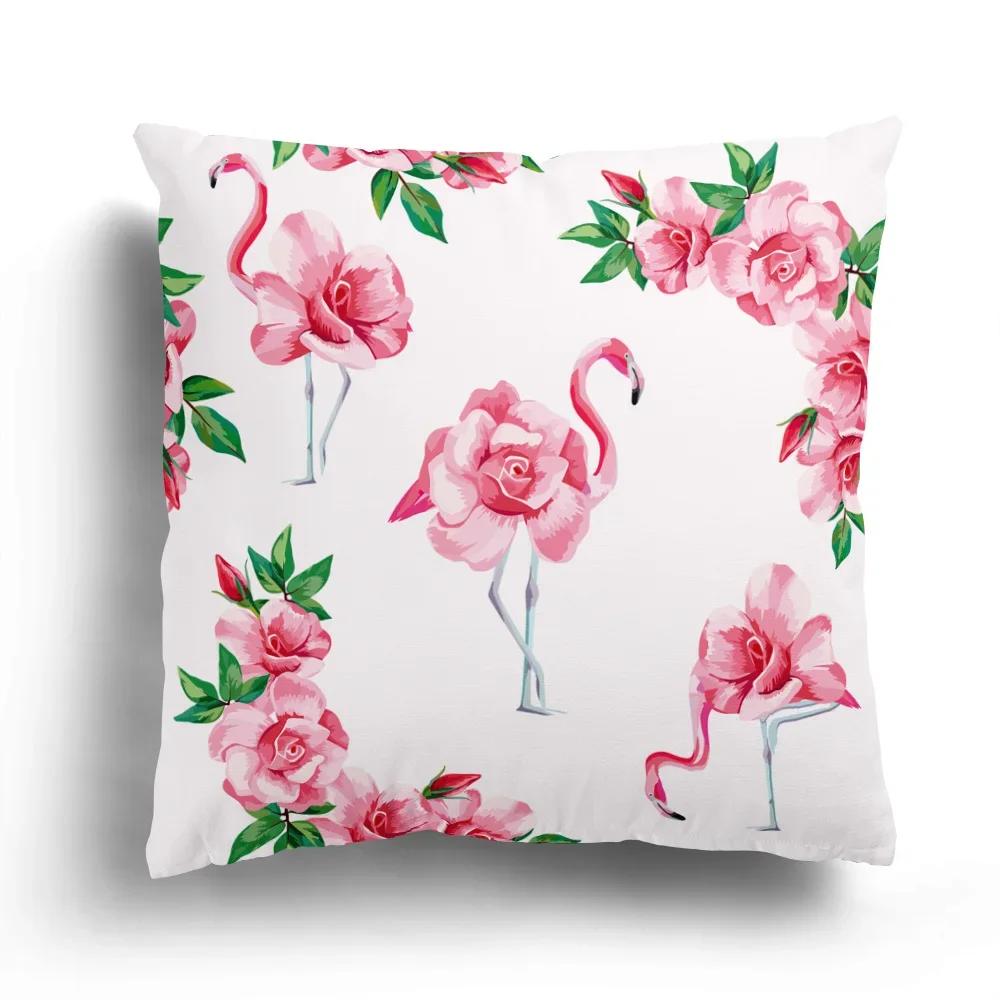 Tropical Plant Flamingo Print Pattern Cushion Cover for Home Living Room Sofa Decoration Waist  Pillowcase