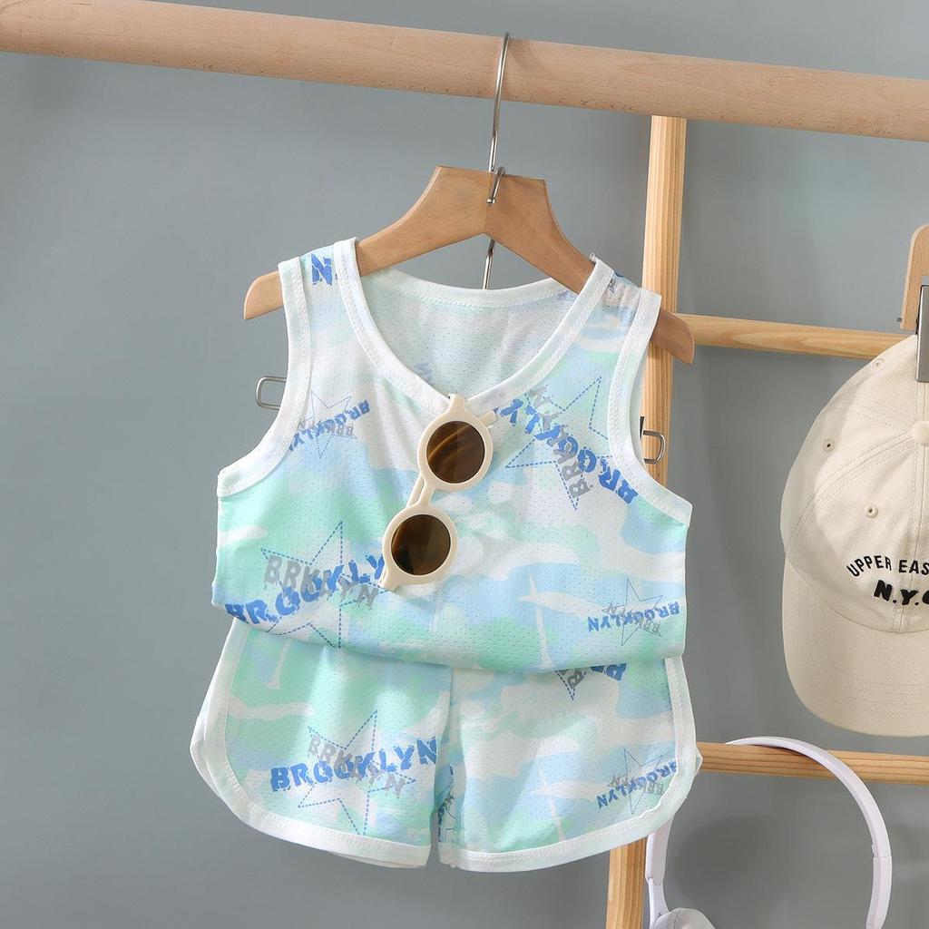 Kids' Summer Mesh Sleeveless Vest Set - Lightweight, Breathable 2-Piece for Boys & Girls