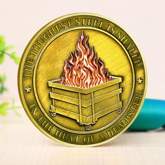 Challenge Coin Dumpster Flame Pattern Retro Silver Color Challenge Medal Unique Office Desk