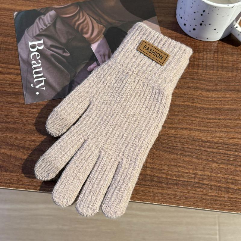 Women's winter touch screen gloves, piled and thickened warm cycling cold-proof wool knitted outdoor men's five-finger gloves