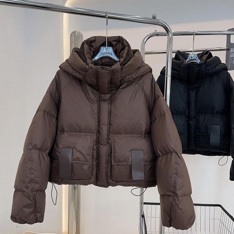 Hooded thickened short down jacket women's loose and thin fashionable white duck down, new winter bread clothes
